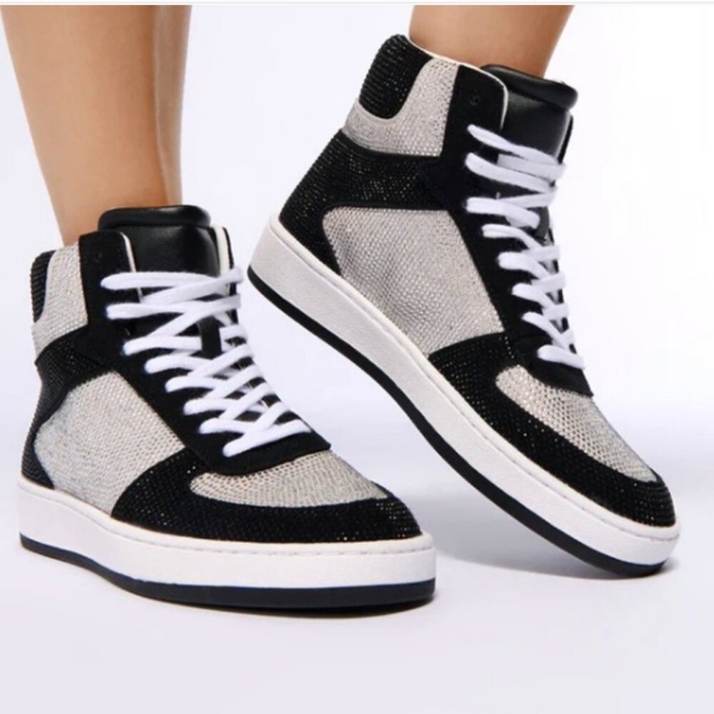 NIB LAST PAIR! AZALEA WANG Black Silver Rhinestone High Top Fashion Sneaker